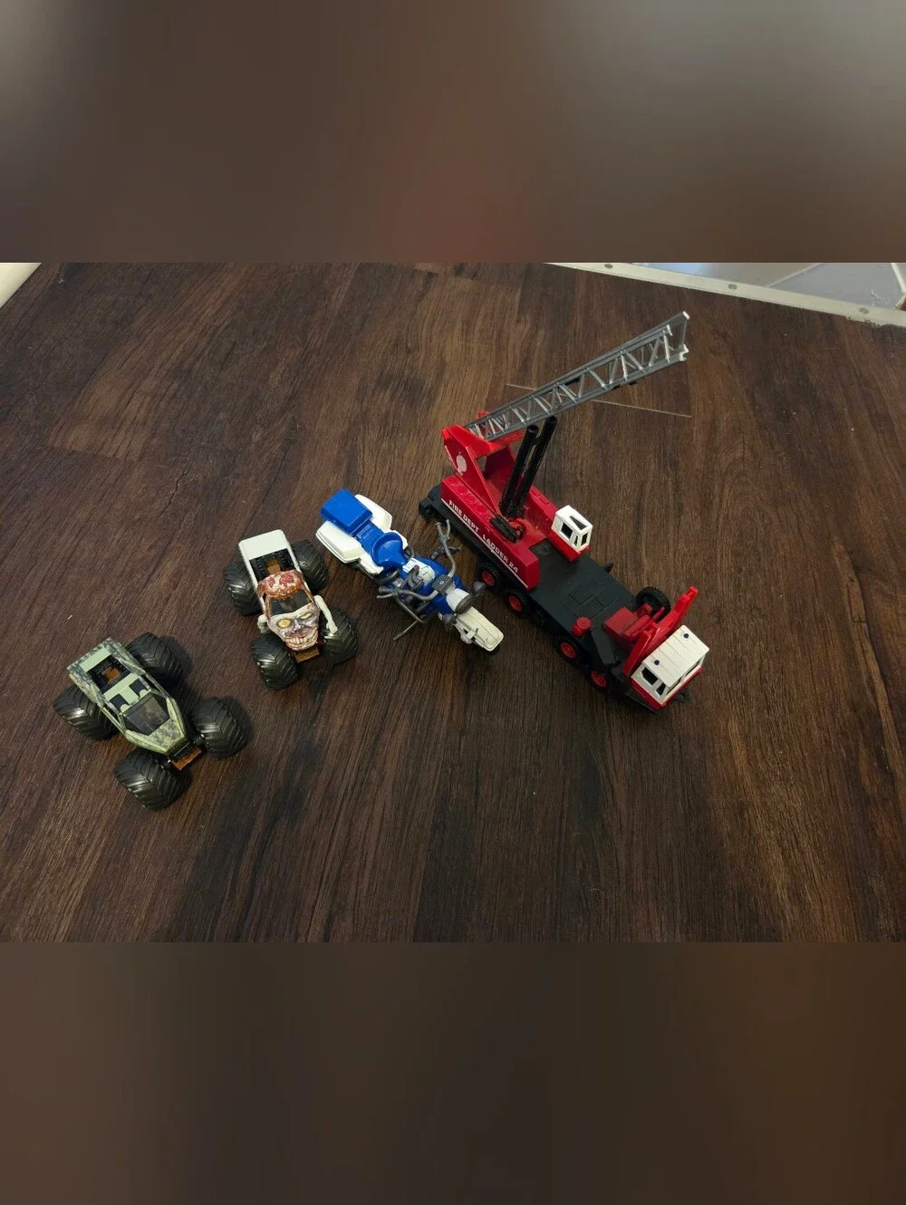 Toy Fire Ladder Truck, Police Motorcycle & Toy Trucks